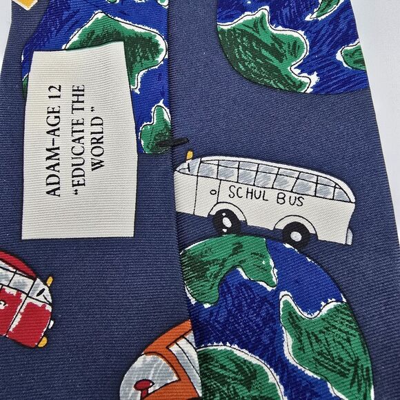 Mens Necktie Save the Children School Bus Tie, 100% Silk, Size 55.5 By 4 In Blue - Picture 4 of 6